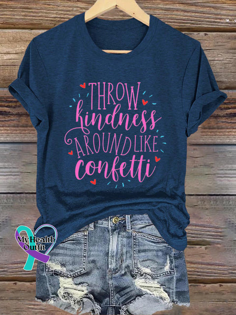 Throw Kindness Around Like Confetti Printed Casual Crew Neck Short Sleeve T-Shirt NavyBlue / S