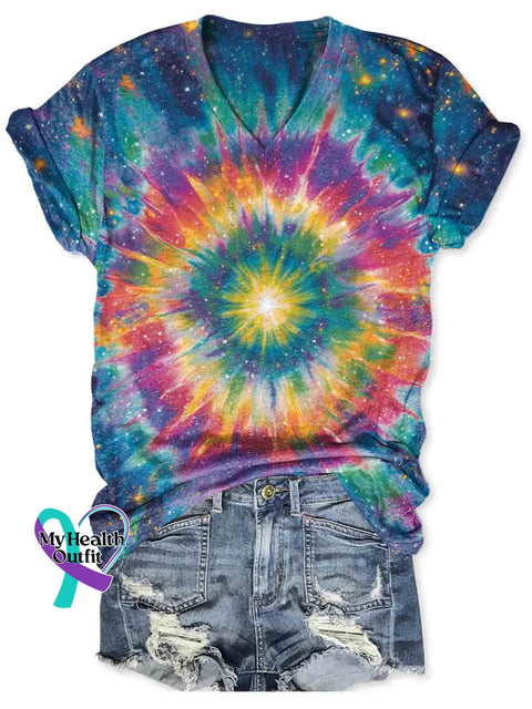 Tie-dye Art V-neck Casual T-Shirt Multicolor / S