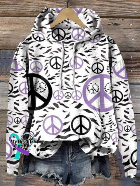 Tiger Stripe Peace Print Casual Hoodie Multicolor / S