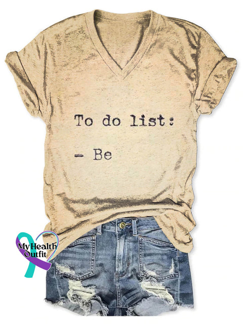 To Do List Art Print V neck Casual T Shirt Apricot / S