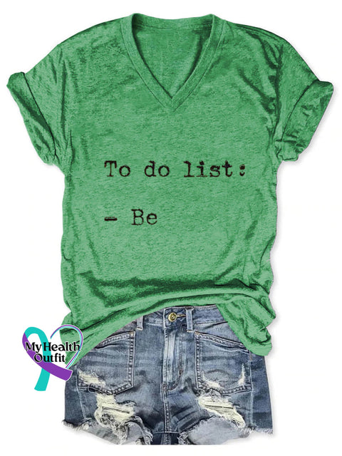 To Do List Art Print V neck Casual T Shirt Green / S