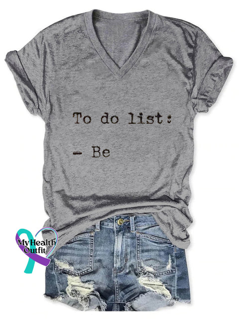 To Do List Art Print V neck Casual T Shirt Grey / S