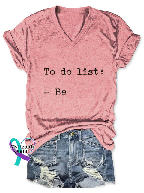 To Do List Art Print V neck Casual T Shirt Pink / S