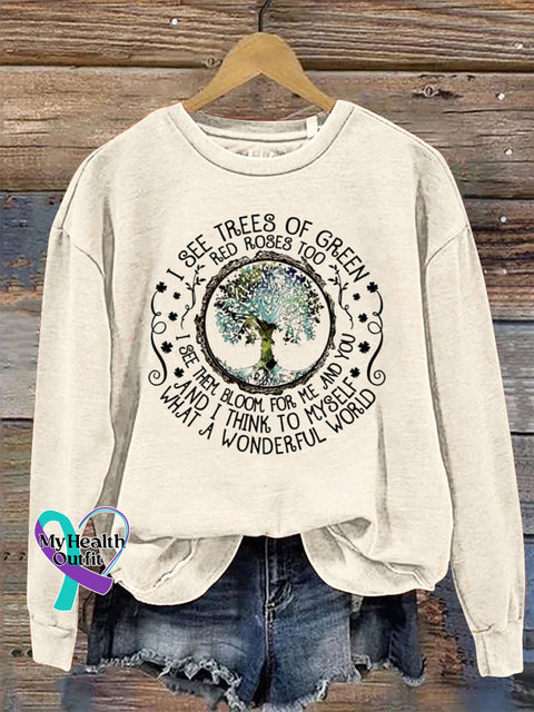 Tree Of Life Crew Neck Long Sleeve Casual Sweatshirt Beige / S