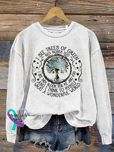 Tree Of Life Crew Neck Long Sleeve Casual Sweatshirt White / S