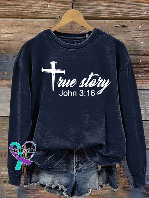 True Story John 3:16 Christmas Jesus Nativity Scene Casual Print Sweatshirt Navyblue / S