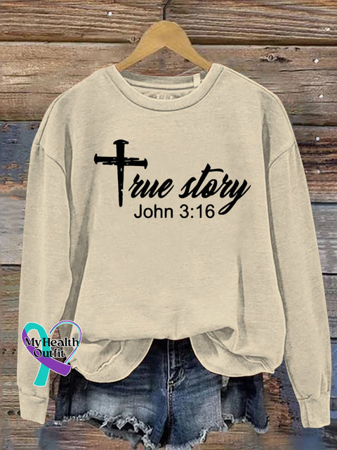 True Story John 3:16 Christmas Jesus Nativity Scene Casual Print Sweatshirt Sand / S