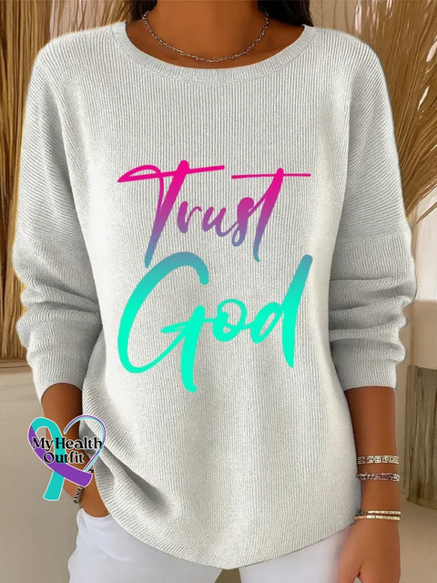 Trust God Art Print Casual Pullover Sweater White / S