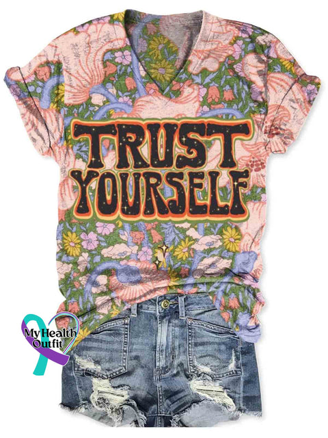 Trust Yourself Art V-neck Casual T-Shirt Multicolor / S
