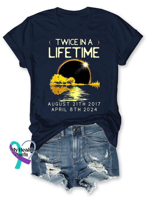 Twice In A Lifetime August 21Th 2017 Solar Eclipse Print Short Sleeve T-Shirt Blue / S