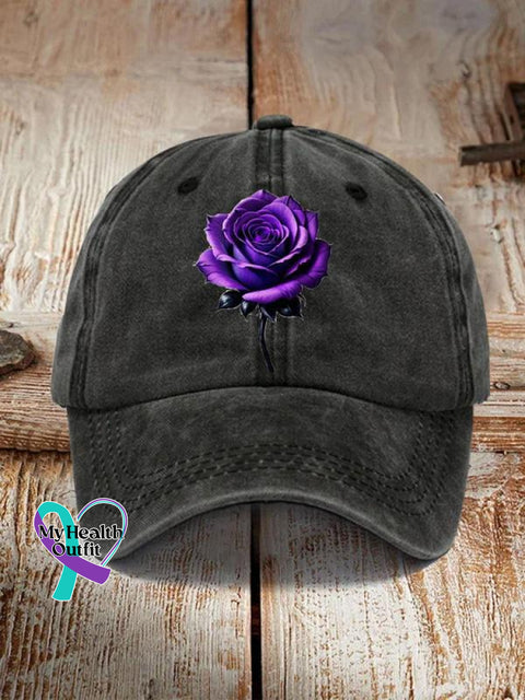 Unisex Alzheimer’s Awareness Purple Rose Printed Hat Black / Onesize