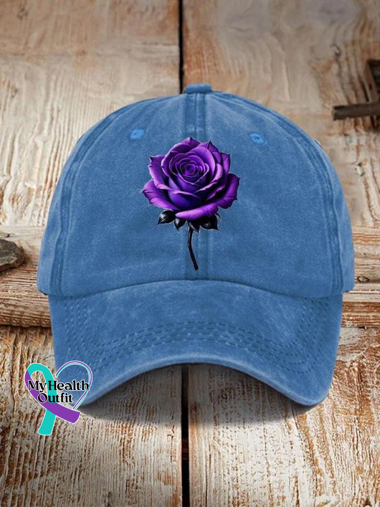 Unisex Alzheimer’s Awareness Purple Rose Printed Hat Blue / Onesize