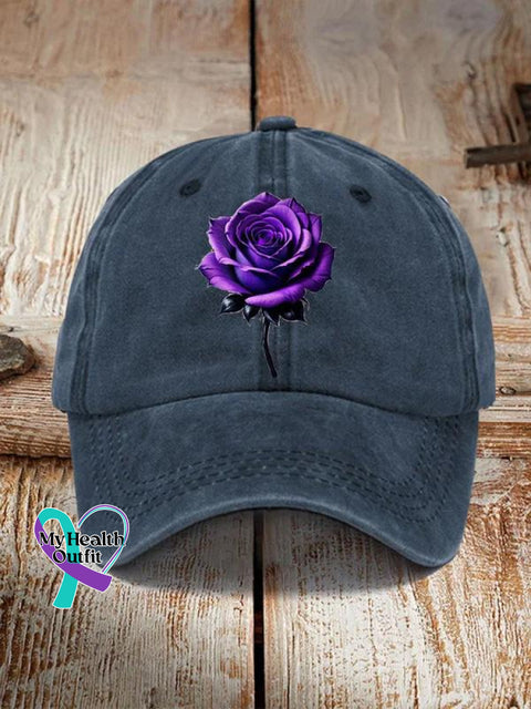 Unisex Alzheimer’s Awareness Purple Rose Printed Hat Navy / Onesize