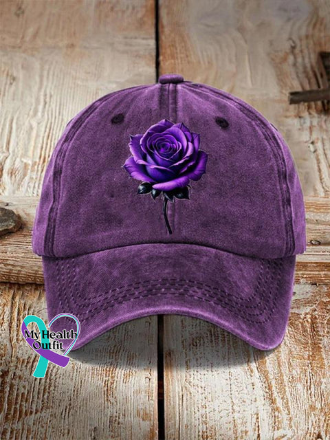 Unisex Alzheimer’s Awareness Purple Rose Printed Hat / Onesize
