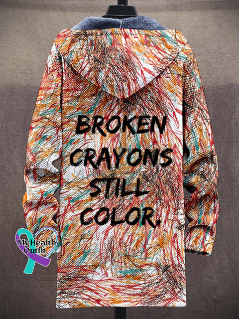 Unisex Broken Crayons Still Color Mental Health Awareness Plush Thick Long-Sleeved Sweater Coat