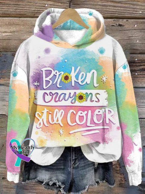 Unisex Broken Crayons Still Color Print Hoodie Long Sleeve Sweatshirt As Shown / S