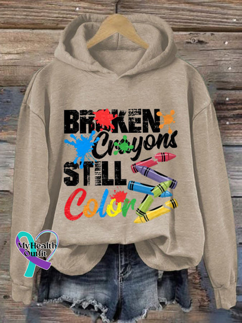 Unisex Broken Crayons Still Color Print Long Sleeve Hoodie Apricot / S