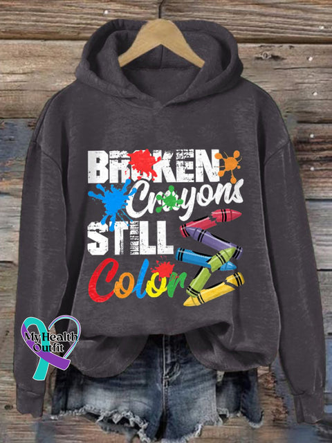 Unisex Broken Crayons Still Color Print Long Sleeve Hoodie Dark Grey / S