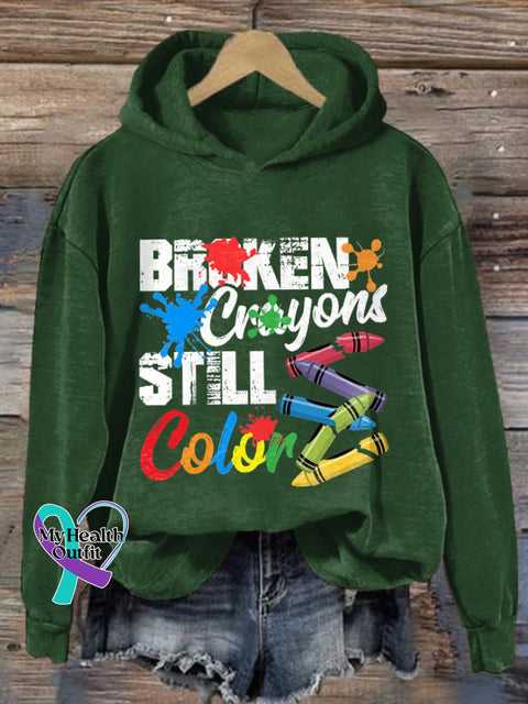 Unisex Broken Crayons Still Color Print Long Sleeve Hoodie Green / S