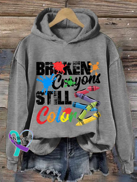 Unisex Broken Crayons Still Color Print Long Sleeve Hoodie Light Grey / S