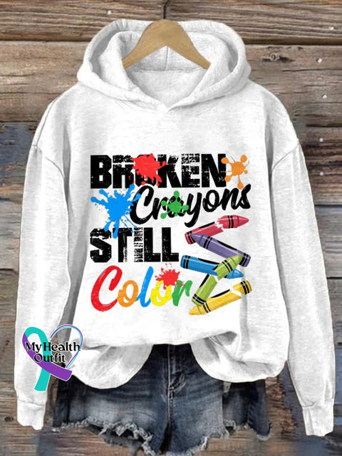 Unisex Broken Crayons Still Color Print Long Sleeve Hoodie White / S