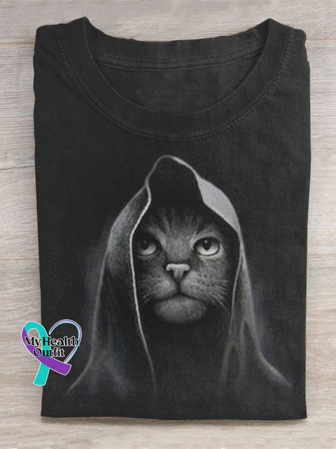 Unisex Funny Cool Cat Art Print Design T-Shirt Black / S