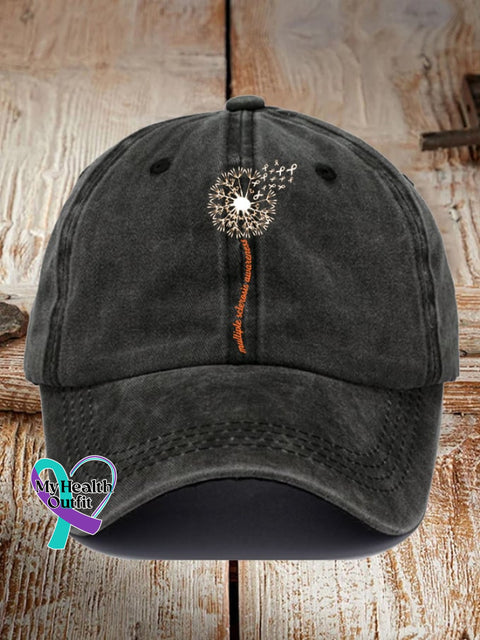 Unisex In March We Wear Orange Dandelion M.s Awareness Print Hat Black / One-Size