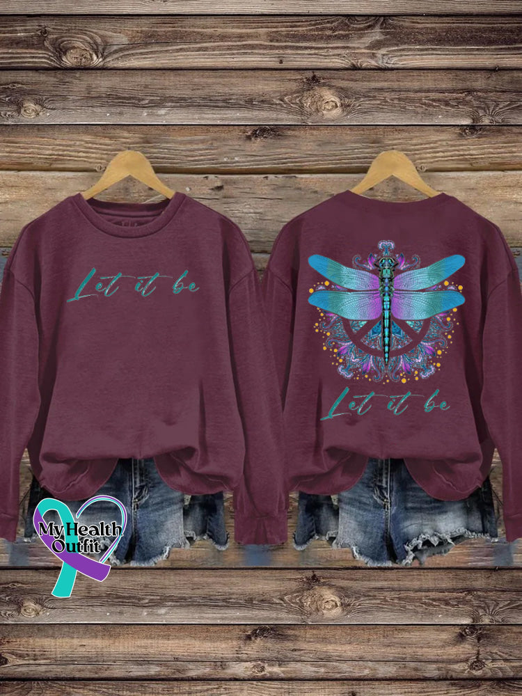 Unisex Let It Be Dragonfly Print Casual Crew Neck Sweatshirt Brwon / S