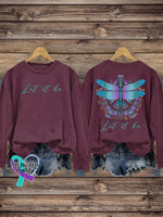 Unisex Let It Be Dragonfly Print Casual Crew Neck Sweatshirt Brwon / S
