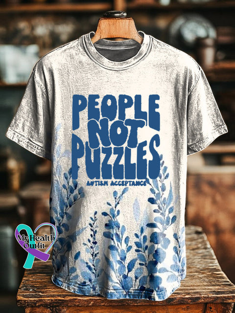 Unisex People Not Puzzles Autism Awareness Printed Men’s Women’s Casual Round Neck Short Sleeve T-Shirt Multicolor / S