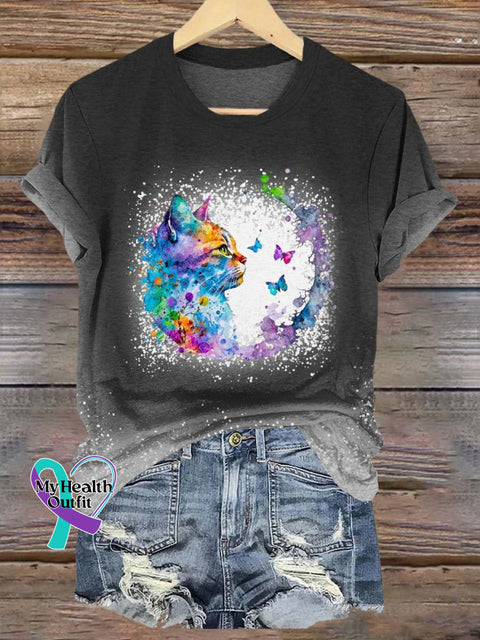 Unisex Rainbow Cat Lgbt Bisexual Transgender Lesbian Print T-Shirt Black / S Short Sleeve