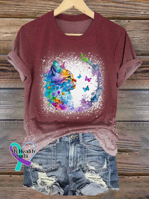 Unisex Rainbow Cat Lgbt Bisexual Transgender Lesbian Print T-Shirt Maroon / S Short Sleeve