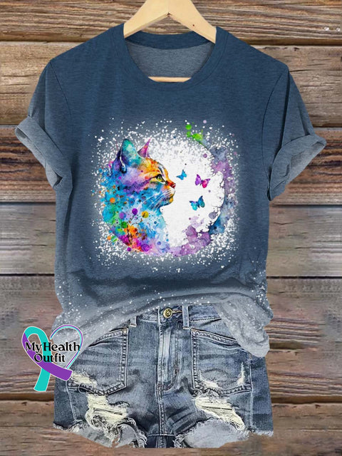 Unisex Rainbow Cat Lgbt Bisexual Transgender Lesbian Print T-Shirt Navy Blue / S Short Sleeve