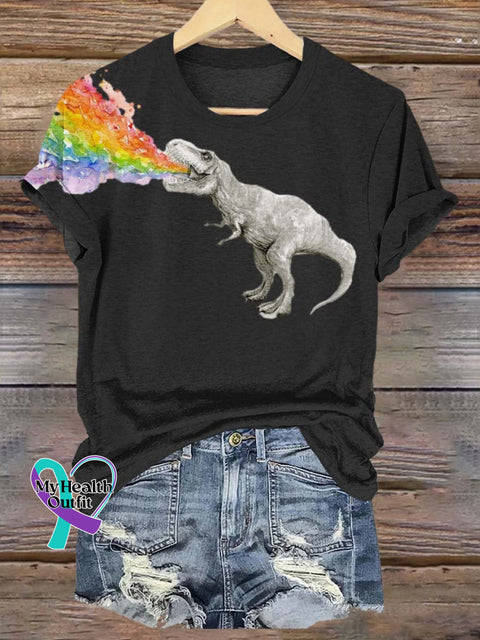 Unisex Rainbow Dinosaur Lgbt Bisexual Transgender Lesbian Print T-Shirt Black / S Short Sleeve