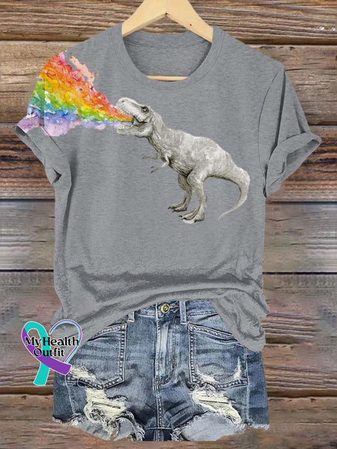 Unisex Rainbow Dinosaur Lgbt Bisexual Transgender Lesbian Print T-Shirt Grey / S Short Sleeve