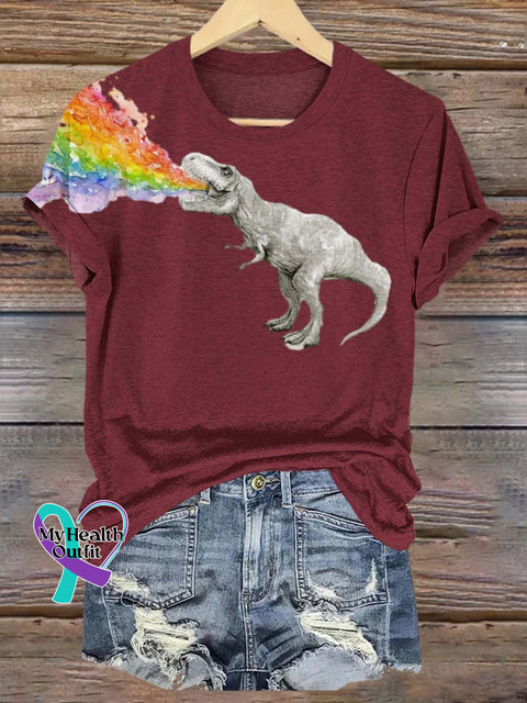Unisex Rainbow Dinosaur Lgbt Bisexual Transgender Lesbian Print T-Shirt Maroon / S Short Sleeve