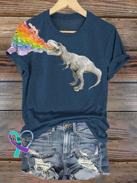 Unisex Rainbow Dinosaur Lgbt Bisexual Transgender Lesbian Print T-Shirt Navy Blue / S Short Sleeve