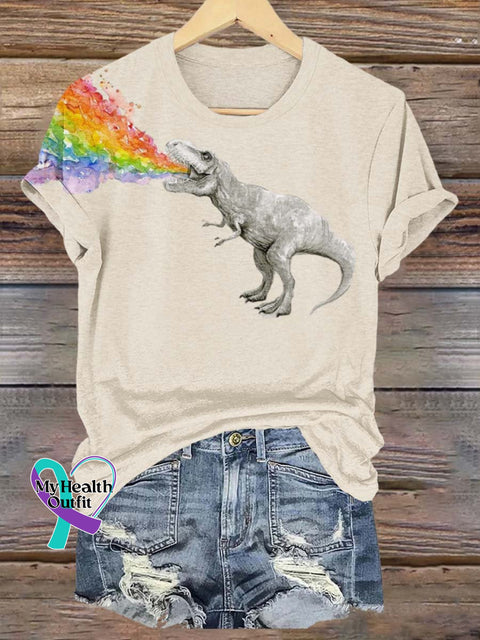 Unisex Rainbow Dinosaur Lgbt Bisexual Transgender Lesbian Print T-Shirt Sand / S Short Sleeve