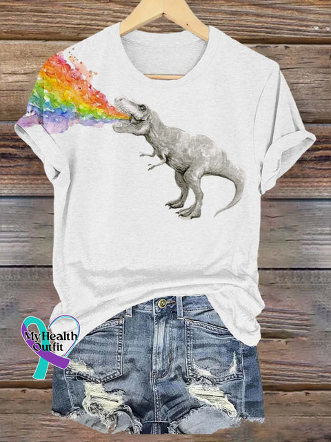 Unisex Rainbow Dinosaur Lgbt Bisexual Transgender Lesbian Print T-Shirt White / S Short Sleeve