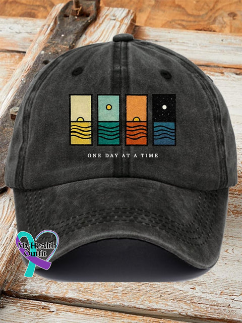Unisex Retro One Day At A Time Print Baseball Cap Black / One-Size