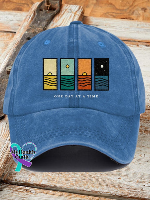 Unisex Retro One Day At A Time Print Baseball Cap Blue / One-Size