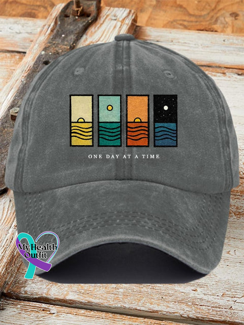 Unisex Retro One Day At A Time Print Baseball Cap Light Grey / One-Size
