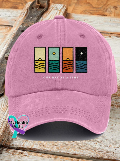 Unisex Retro One Day At A Time Print Baseball Cap Light Pink / One-Size