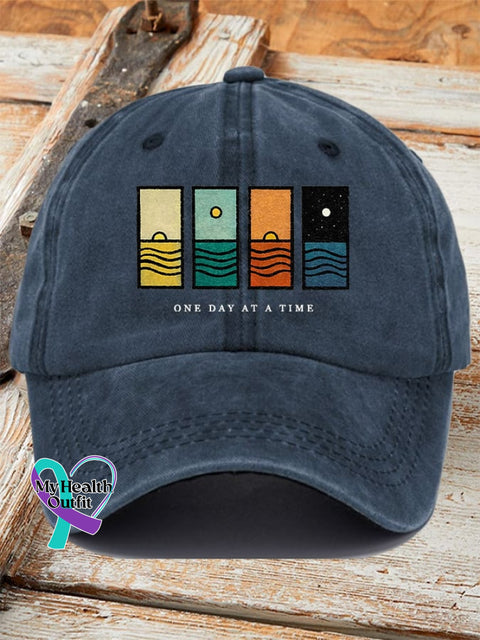 Unisex Retro One Day At A Time Print Baseball Cap Navy / One-Size