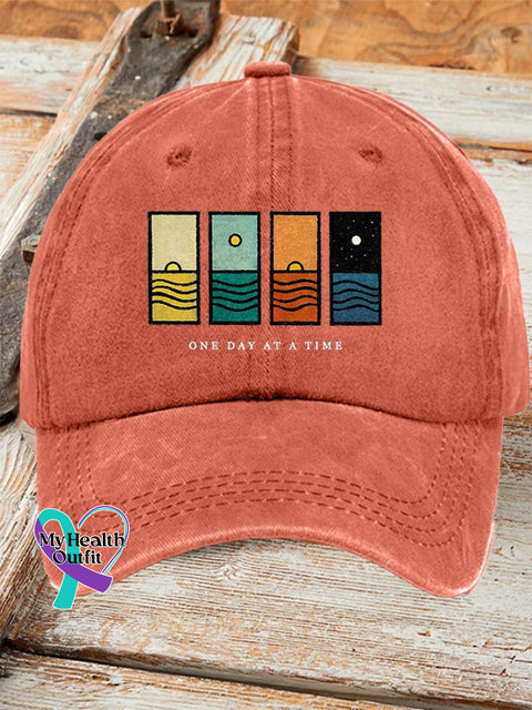 Unisex Retro One Day At A Time Print Baseball Cap Orange / One-Size