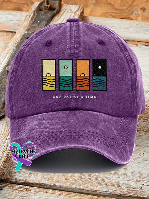 Unisex Retro One Day At A Time Print Baseball Cap Purple / One-Size