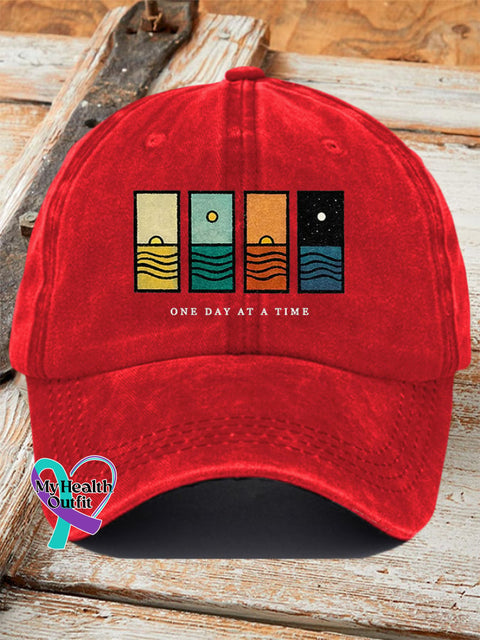Unisex Retro One Day At A Time Print Baseball Cap Red / One-Size