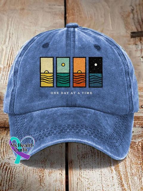 Unisex Retro One Day At A Time Print Baseball Cap Royal Blue / One-Size