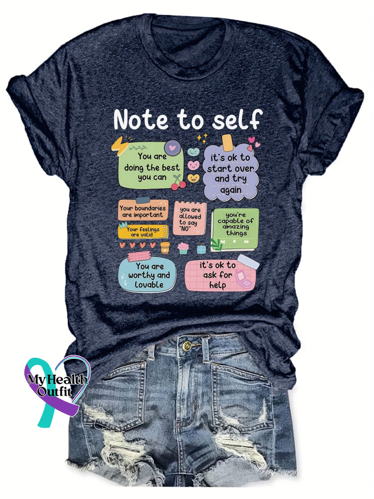 Unisex Shirt Note To Self Positive Energy Encouragement Design Print T-Shirt Navy Blue / S