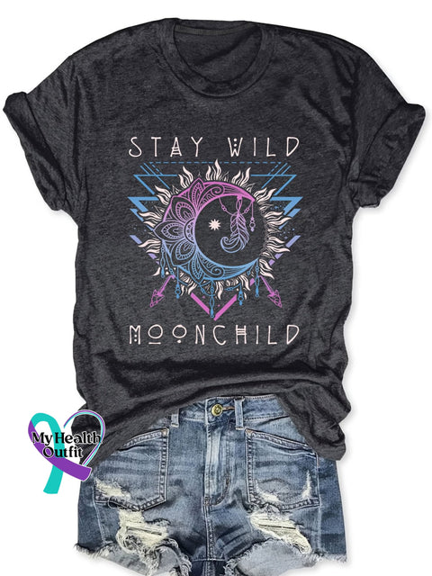 Unisex Shirt Stay Wild Moonchild Design Print T-Shirt Black / S